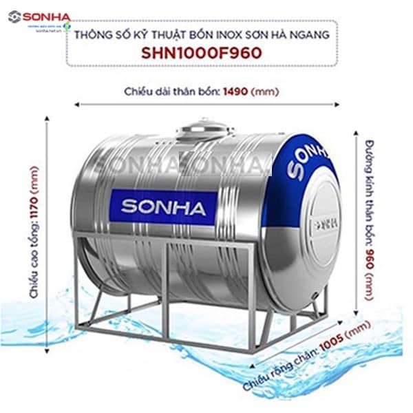 Bồn inox sơn hà 1000l ngang