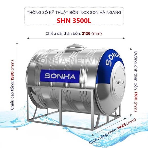 bồn inox sơn hà 3500l ngang bồn inox sơn hà 3500l ngang