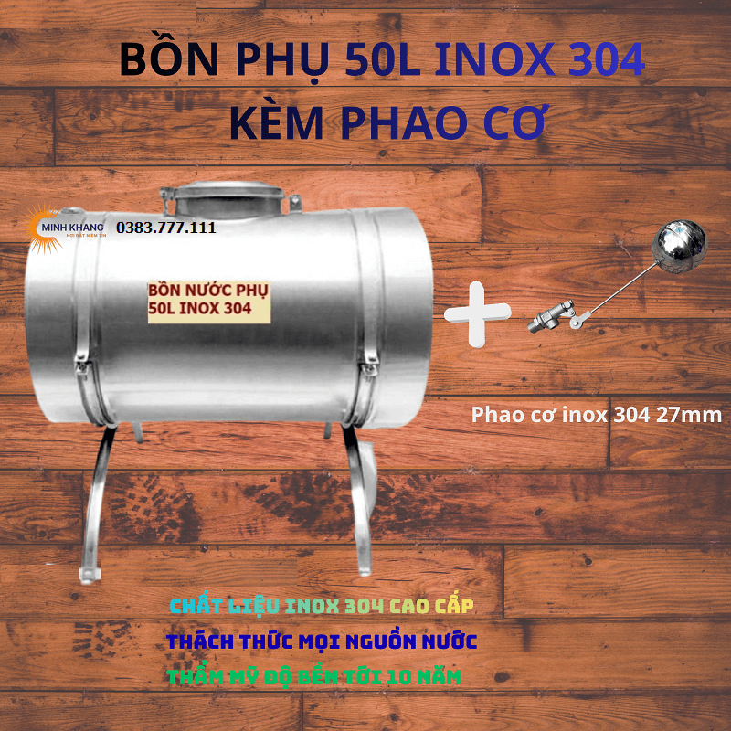 Bồn Nước Phụ 50L Inox 304 Cho Máy Nước Nóng NLMT – Giá Ưu Đãi Bồn nước phụ 50L inox 304